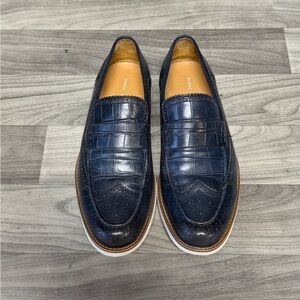 Marc Nolan Navy Textured Leather Loafers